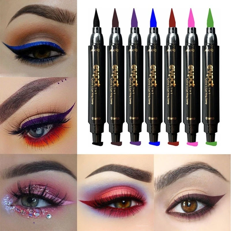 

New Double headed 2 In1 Eyeliner Stamp Liquid Eyeliner Pencil Makeup Stamps Seal Pen Stamp Eye liner Pencil Waterproof Quick Dry