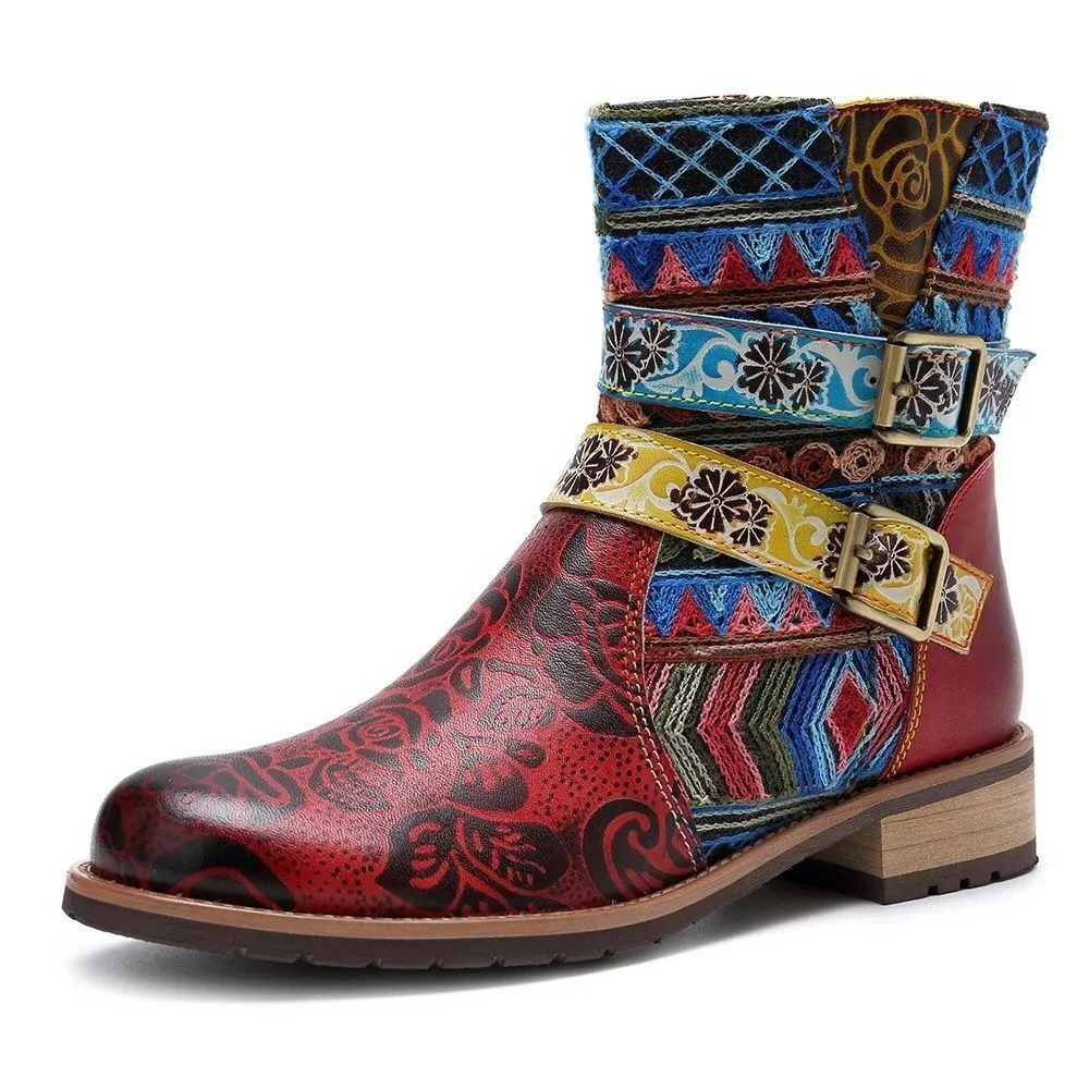 Ethnic Style Belt Buckle Flat Knight Boots Embroidery Printing Handmade Square Heel Side Zipper Women's Ankle Boots
Ethnic Style Belt Buckle Flat Knight Boots Embroidery Printing Handmade Square Heel Side Zipper Women's Ankle Boots