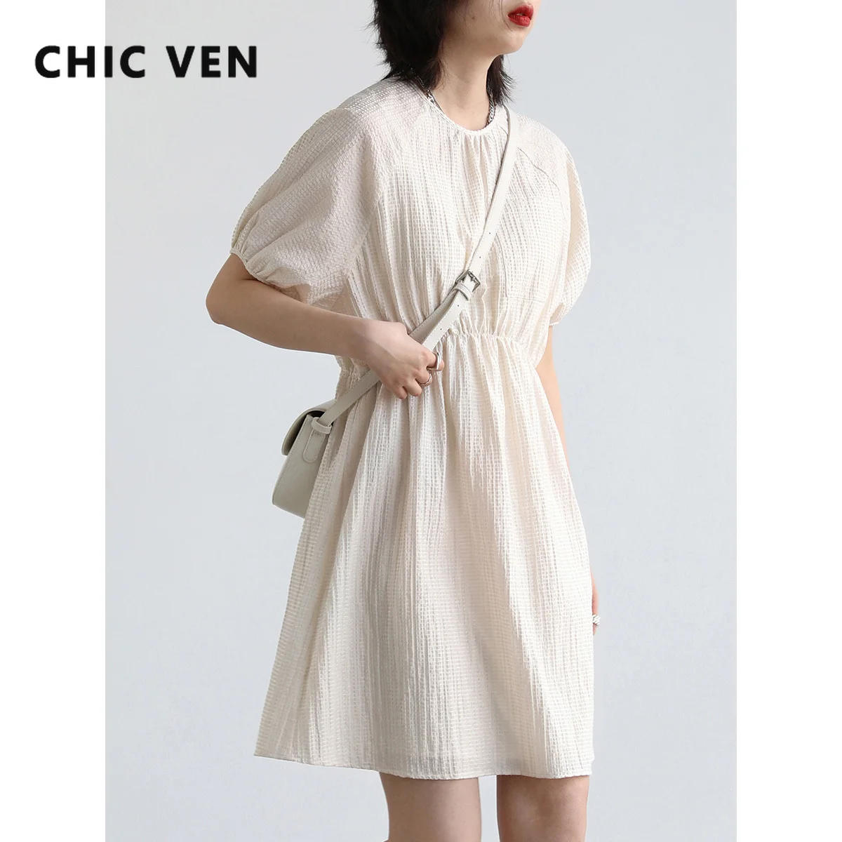 CHIC VEN Women's Dresses Short Sleeve Jacquard Raglan Sleeve Round Neck Woman A-line Elastic Waist Dress Female Summer 2022
CHIC VEN Women's Dresses Short Sleeve Jacquard Raglan Sleeve Round Neck Woman A-line Elastic Waist Dress Female Summer 2022