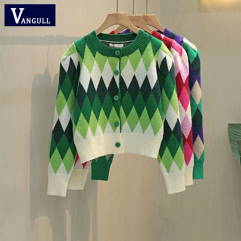 Vangull Модные Зеленые вязаные кардиганы с узором ромбиками, Женский однобортный свитер с круглым вырезом и длинным рукавом, Женский облегающи... 
Vangull Модные Зеленые вязаные кардиганы с узором ромбиками, Женский однобортный свитер с круглым вырезом и длинным рукавом, Женский облегающи...