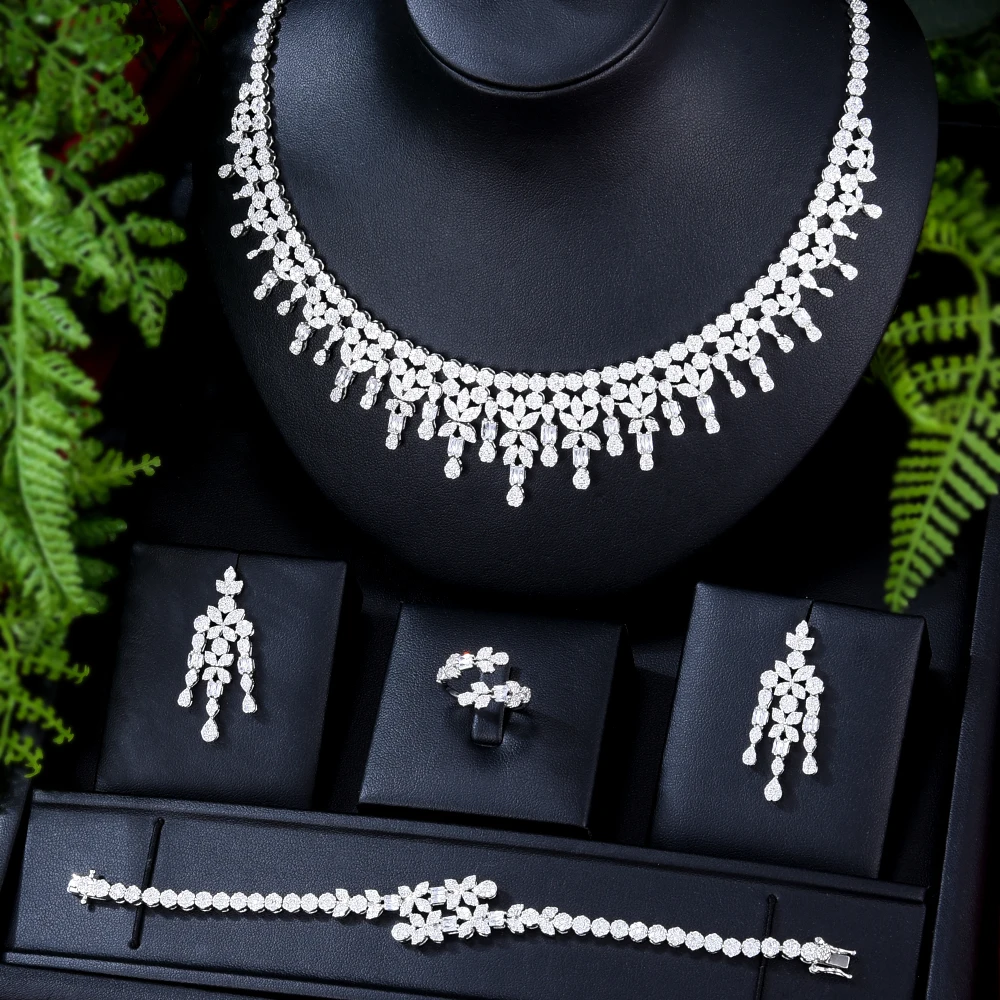 Jimbora Brand Luxury New Necklace Earrings Bracelet Rings Jewelry Sets 4PCS For Women Indian Nigerian Wedding Jewelery Set Gift
Jimbora Brand Luxury New Necklace Earrings Bracelet Rings Jewelry Sets 4PCS For Women Indian Nigerian Wedding Jewelery Set Gift
