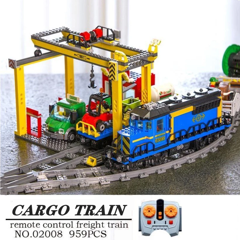 

Детский моторизованный грузовой поезд с дистанционным управлением, хобби, совместим с комплектом 60052 02008, строительные блоки, кирпичи, мощность, игрушка «сделай сам» для детей