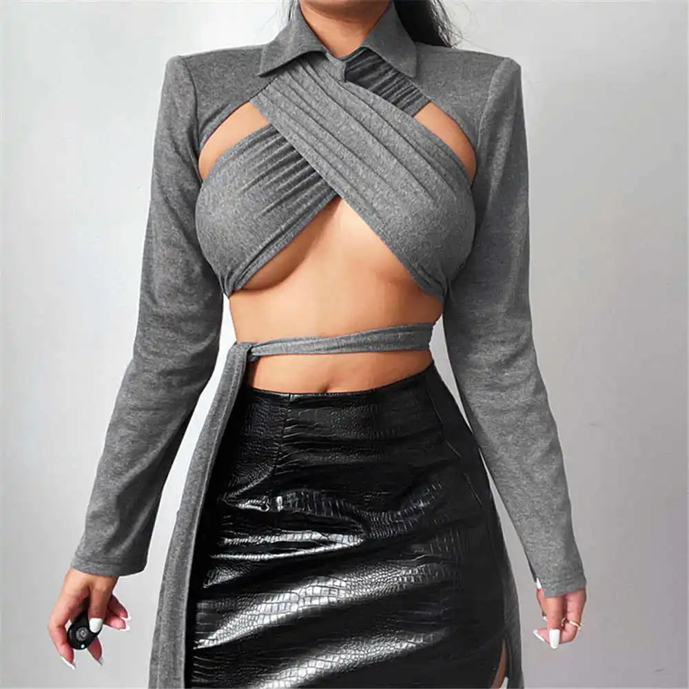 2022 Women's Crop Tops Short Capes Shirts Long Sleeve Lace Up Waist Solid Color Hollow Out Vest for Female T-shirt
2022 Women's Crop Tops Short Capes Shirts Long Sleeve Lace Up Waist Solid Color Hollow Out Vest for Female T-shirt