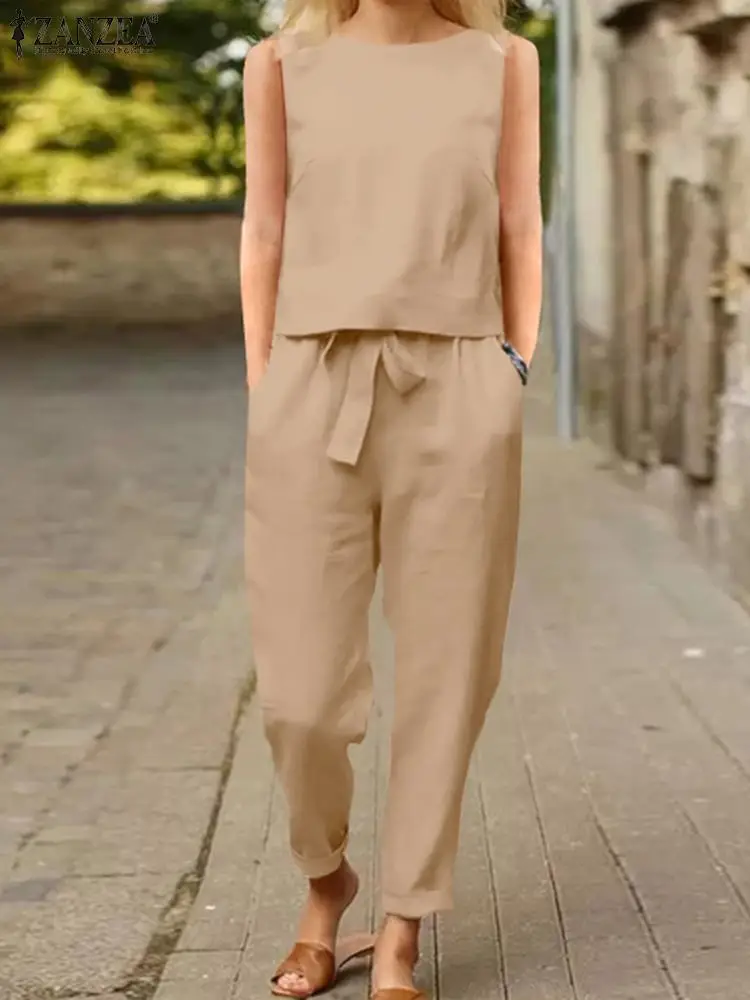 ZANZEA Women Trousers Suits Elegant Cotton Sleeveless Summer Tanks Tops Pants Matching Sets Female Tunic Trousers Two Piece Sets
ZANZEA Women Trousers Suits Elegant Cotton Sleeveless Summer Tanks Tops Pants Matching Sets Female Tunic Trousers Two Piece Sets