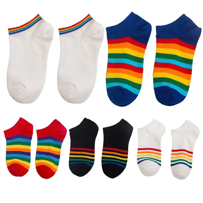 

Женские хлопковые носки-лодочки в стиле Харадзюку радужные Разноцветные полосатые чулочно-носочные изделия с низким вырезом 37JB