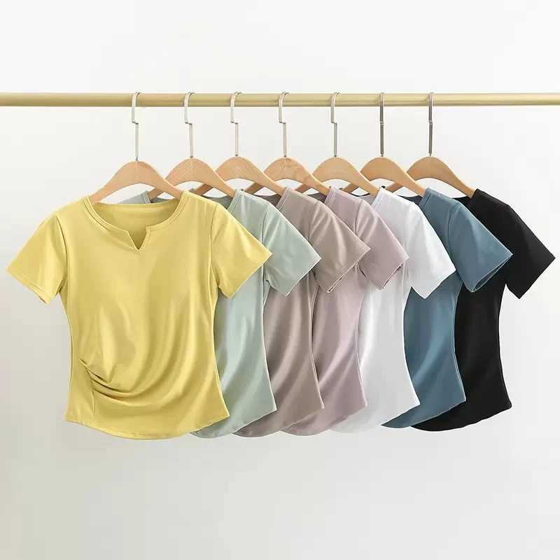 Chest Pad Yoga Clothes Women V Neck Comfortable Elastic Fitness Running Short Sleeve With Logo Sports Tight Tops Spring Summer
Chest Pad Yoga Clothes Women V Neck Comfortable Elastic Fitness Running Short Sleeve With Logo Sports Tight Tops Spring Summer