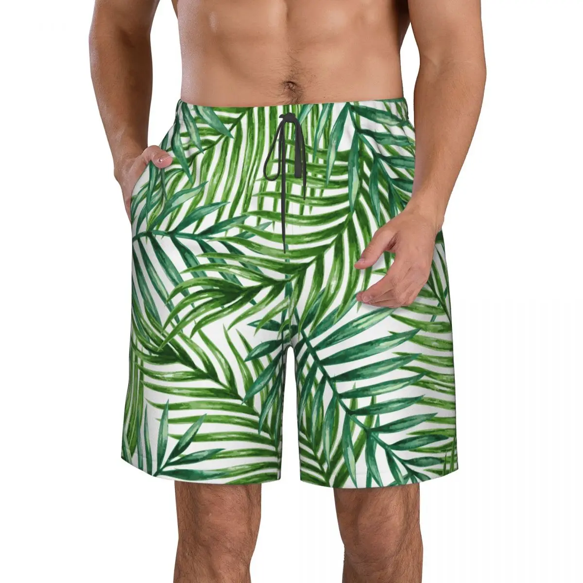 

Mens Swimwear Swim Shorts Trunks Beach Board Shorts Swimsuits Mens Running Sports Surffing shorts Tropical Palm Leaves Quick Dry