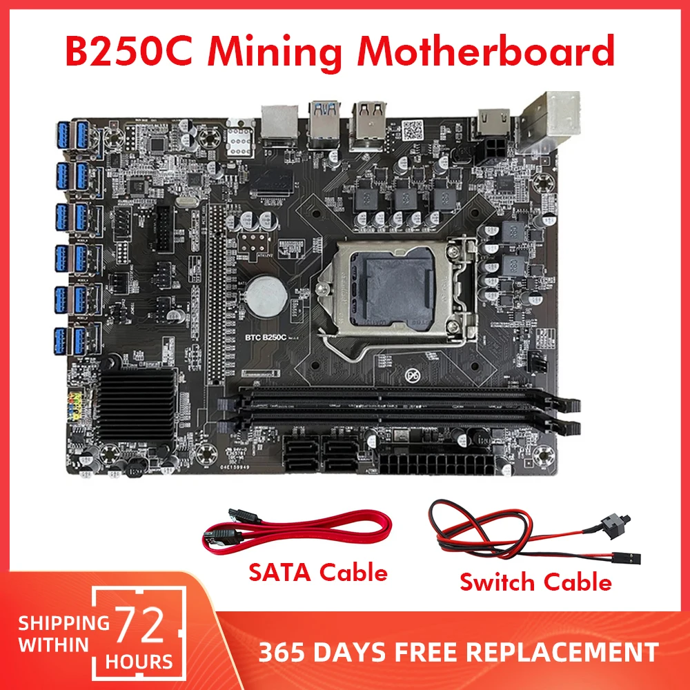 B250C Mining Motherboard Set Combo with Switch Cable SATA Cable LGA 1151 Support 12 Graphics Card BTC Bitcoin ETH Ethereum Miner
B250C Mining Motherboard Set Combo with Switch Cable SATA Cable LGA 1151 Support 12 Graphics Card BTC Bitcoin ETH Ethereum Miner