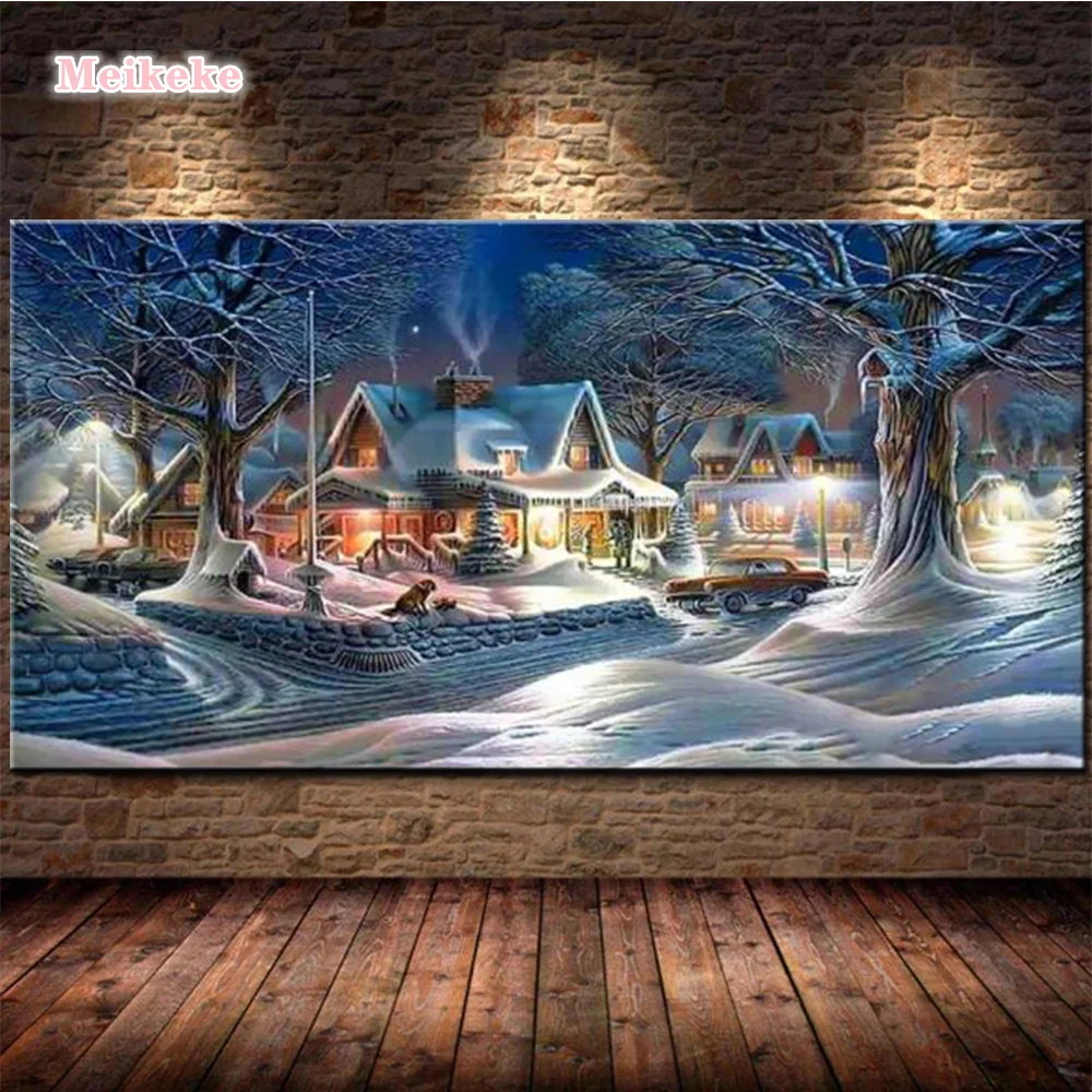 

Алмазная живопись «сделай сам», снежный пейзаж, алмазная вышивка 5d, вышивка крестиком, полноразмерная круглая 3D-картина, рождественское настенное искусство