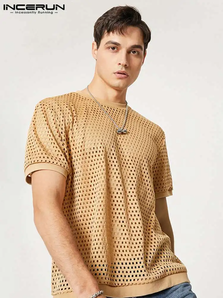 Fashion All-match Tees New Men See-through Mesh Camiseta Stylish Solid Comfortable Short Sleeve T-Shirts S-5XL INCERUN Tops 2022
Fashion All-match Tees New Men See-through Mesh Camiseta Stylish Solid Comfortable Short Sleeve T-Shirts S-5XL INCERUN Tops 2022