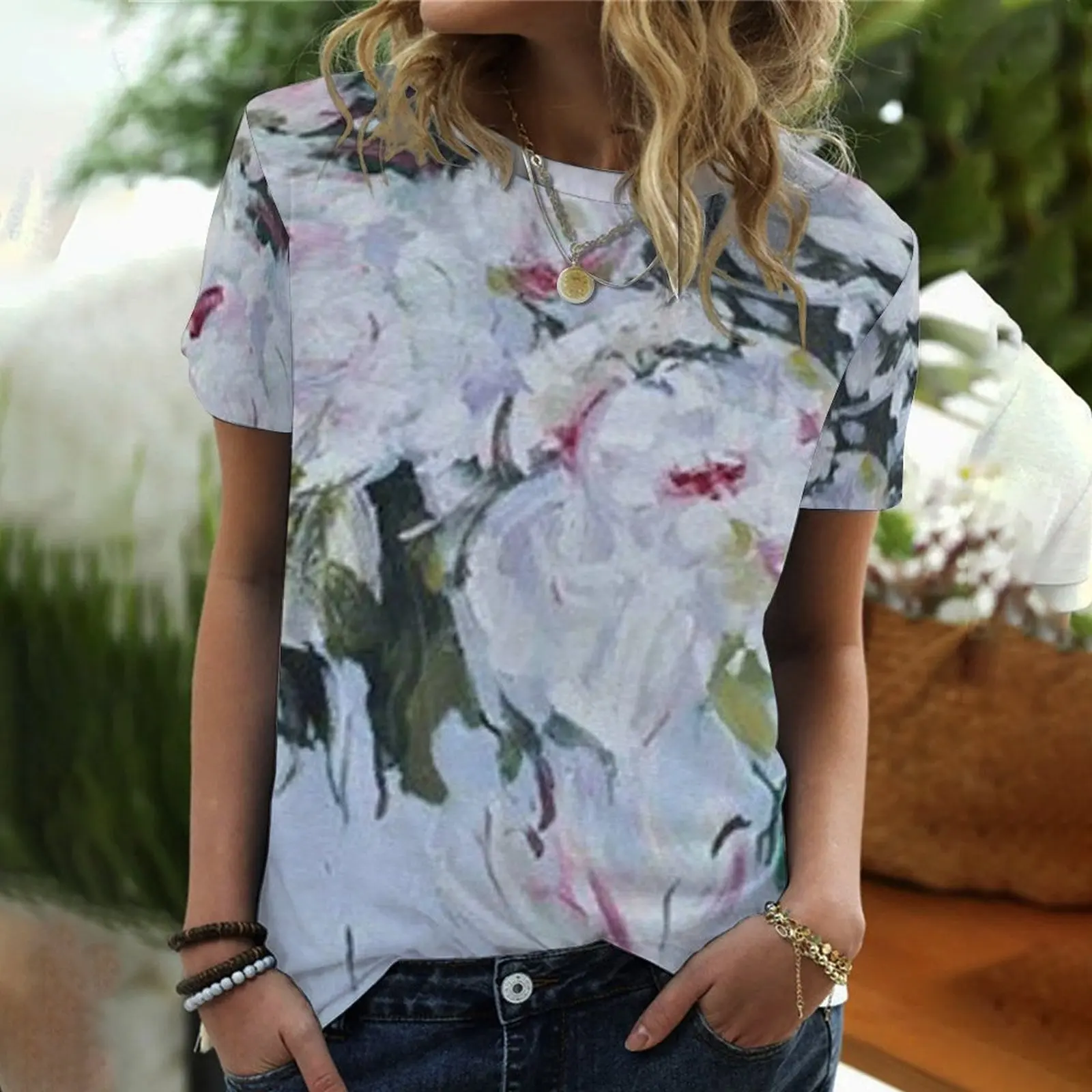 Ladies 3D printing painting T-shirt oil painting flowers3D print 2022 summer round neck new women's clothing
Ladies 3D printing painting T-shirt oil painting flowers3D print 2022 summer round neck new women's clothing