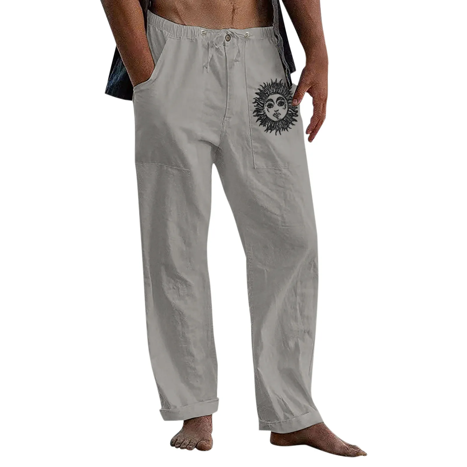 Male Casual Sun Print Trouser Full Length Button Pocket Drawstring Pant Trouser Man Loose Sport Pants
Male Casual Sun Print Trouser Full Length Button Pocket Drawstring Pant Trouser Man Loose Sport Pants