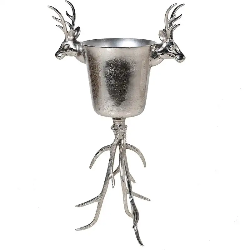 Handcrafted metal tabletop ice bucket for cooling wine with stand available in gold and silver
Handcrafted metal tabletop ice bucket for cooling wine with stand available in gold and silver