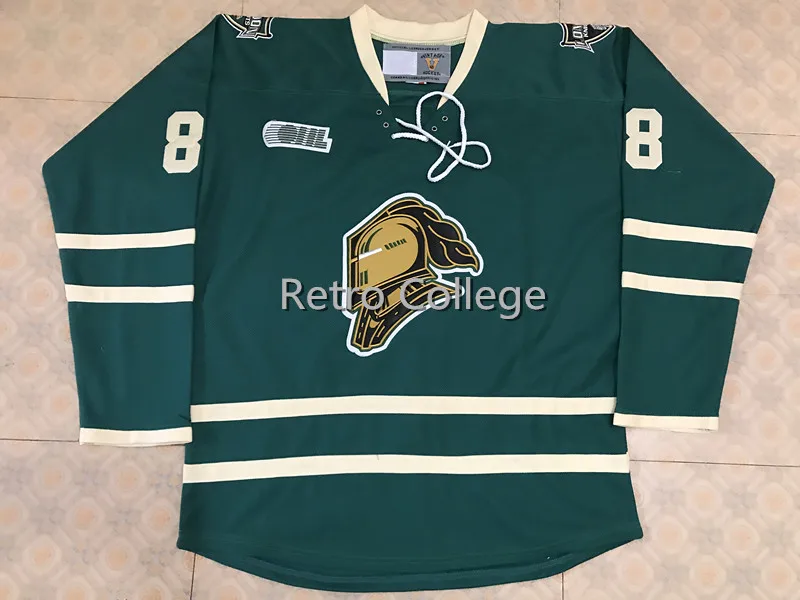 

88 Patrick Kane London Knights Black white Green Hockey Jersey Embroidery Stitched Customize any number and name Jerseys