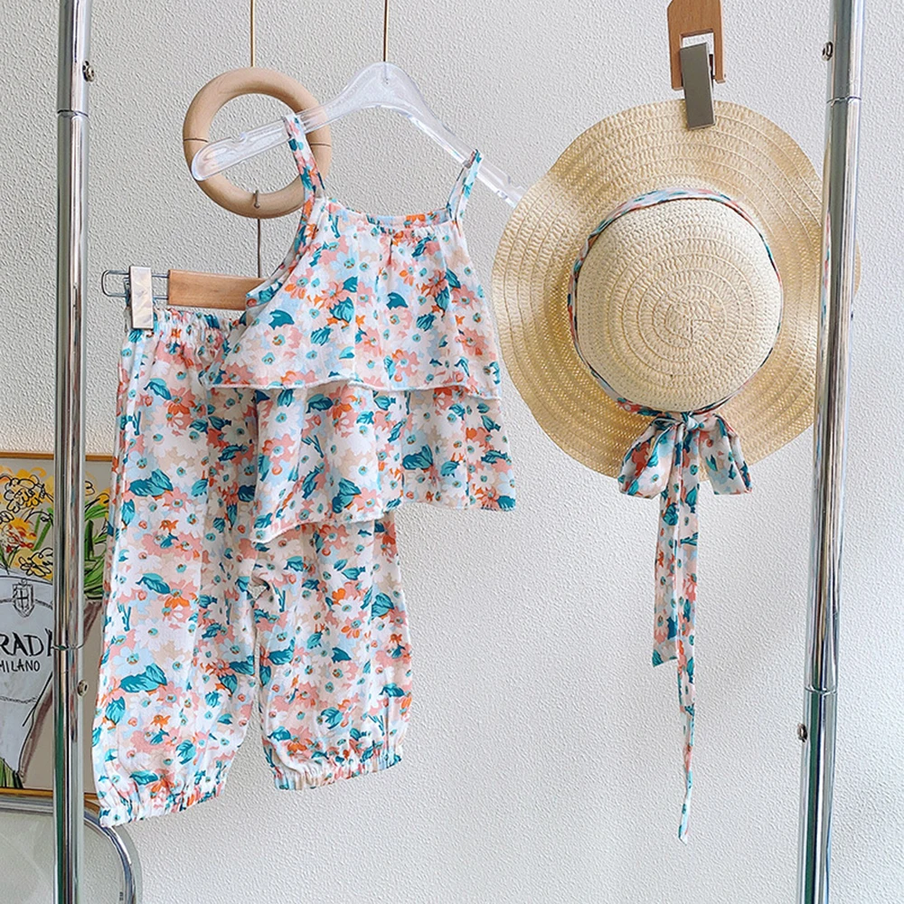 Menoea Casual Girls Set Flower Sling Shirt and Floral Pants Suit with Hat Toddler Girl Summer Sets Outfits Children's Clothing
Menoea Casual Girls Set Flower Sling Shirt and Floral Pants Suit with Hat Toddler Girl Summer Sets Outfits Children's Clothing