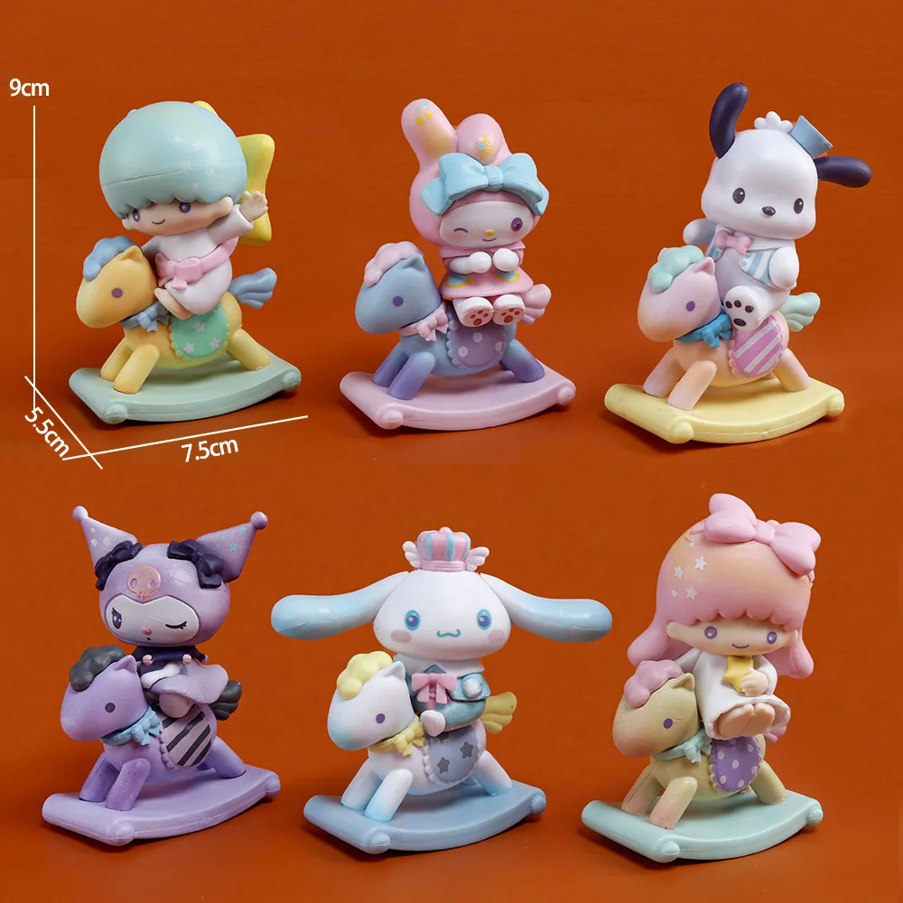 6 шт. Sanrio качалка Лошадь серия аниме мультфильм кукла модель игрушка Kuromi Cinnamoroll ездить на деревянной лошади
6 шт. Sanrio качалка Лошадь серия аниме мультфильм кукла модель игрушка Kuromi Cinnamoroll ездить на деревянной лошади