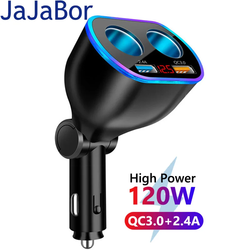 

JaJaBor Car Cigarette Lighter Socket Splitter 2 Port Power 120W High Power Dual USB 2.4A QC3.0 Quick Charging Car Charger