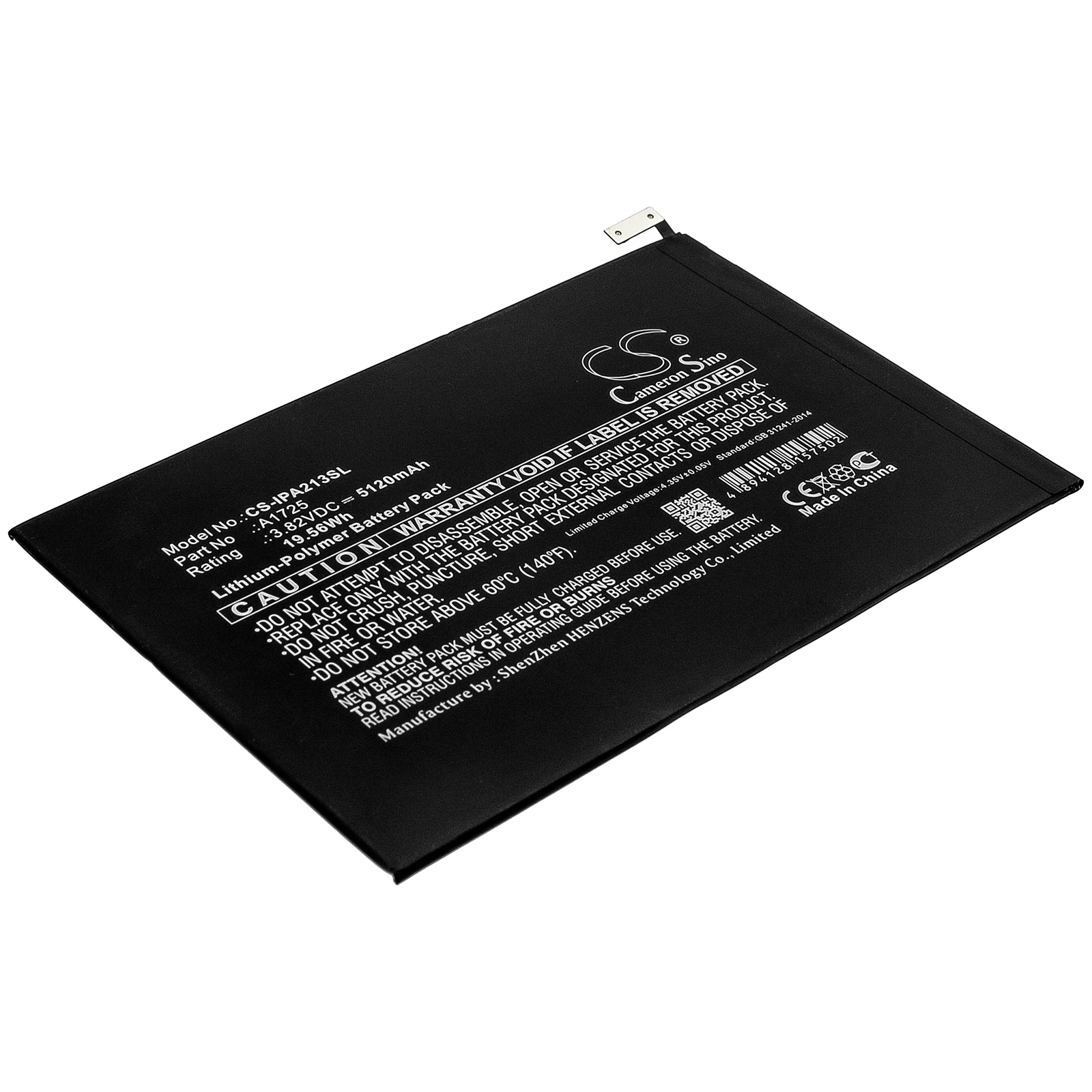 CS 4520mAh / 17.27Wh battery for Apple A2124, A2126, A2133, iPad mini 5, MUQX2LL/A A1725
CS 4520mAh / 17.27Wh battery for Apple A2124, A2126, A2133, iPad mini 5, MUQX2LL/A A1725