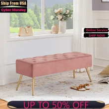 Modern Ottoman Velvet Footstool Bench for Bedroom, Pink