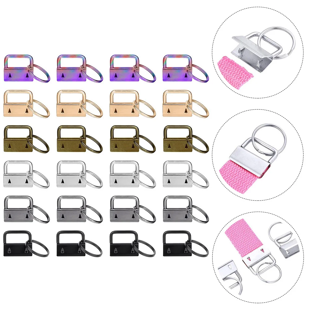 

42 Pcs Ribbon Tail Clamp Keychain Fob Ring Clip Hardwares Wrist Lanyard Wristlet Fobs DIY Handbag Making Buckles