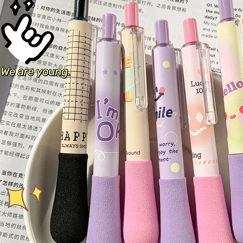 

Random Cartoon Press Neutral Pen Cute Fat Vintage Soft Grip Gourd Head Brush Special Student 0.5 Black Water Pen School Supplies