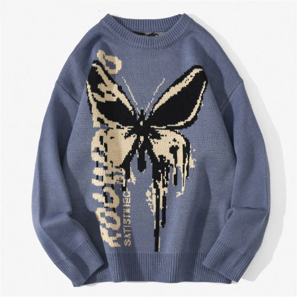 

Трикотаж в стиле хип-хоп, мужские и женские свитера 2020, модный мужской свитер в стиле Харадзюку С Рисунком бабочки, уличная одежда, пуловер, свитера