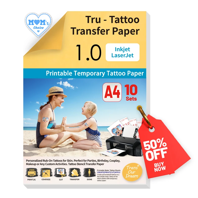 TransOurDream A4 10Sheets Clear Temporary Tattoo Transfer Paper for Skin Inkjet & Laser Printer DIY Personalized Waterproof
TransOurDream A4 10Sheets Clear Temporary Tattoo Transfer Paper for Skin Inkjet & Laser Printer DIY Personalized Waterproof