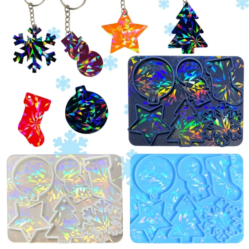 

Snowflake Resin Molds Holographic Snowman Silicone Mold Rainbow Light Effect Keychain Pendant Molds for Epoxy Casting