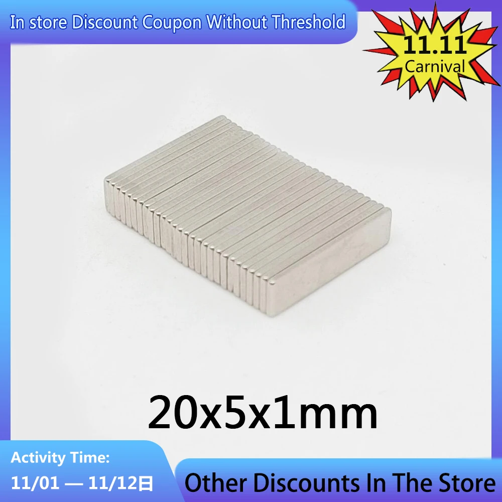 

20/50/100/150/200/300/500PCS 20x5x1 mm Block Rare Earth Neodymium Magnet N35 Rectangular Strong Powerful Magnets 20x5x1mm 20*5*1