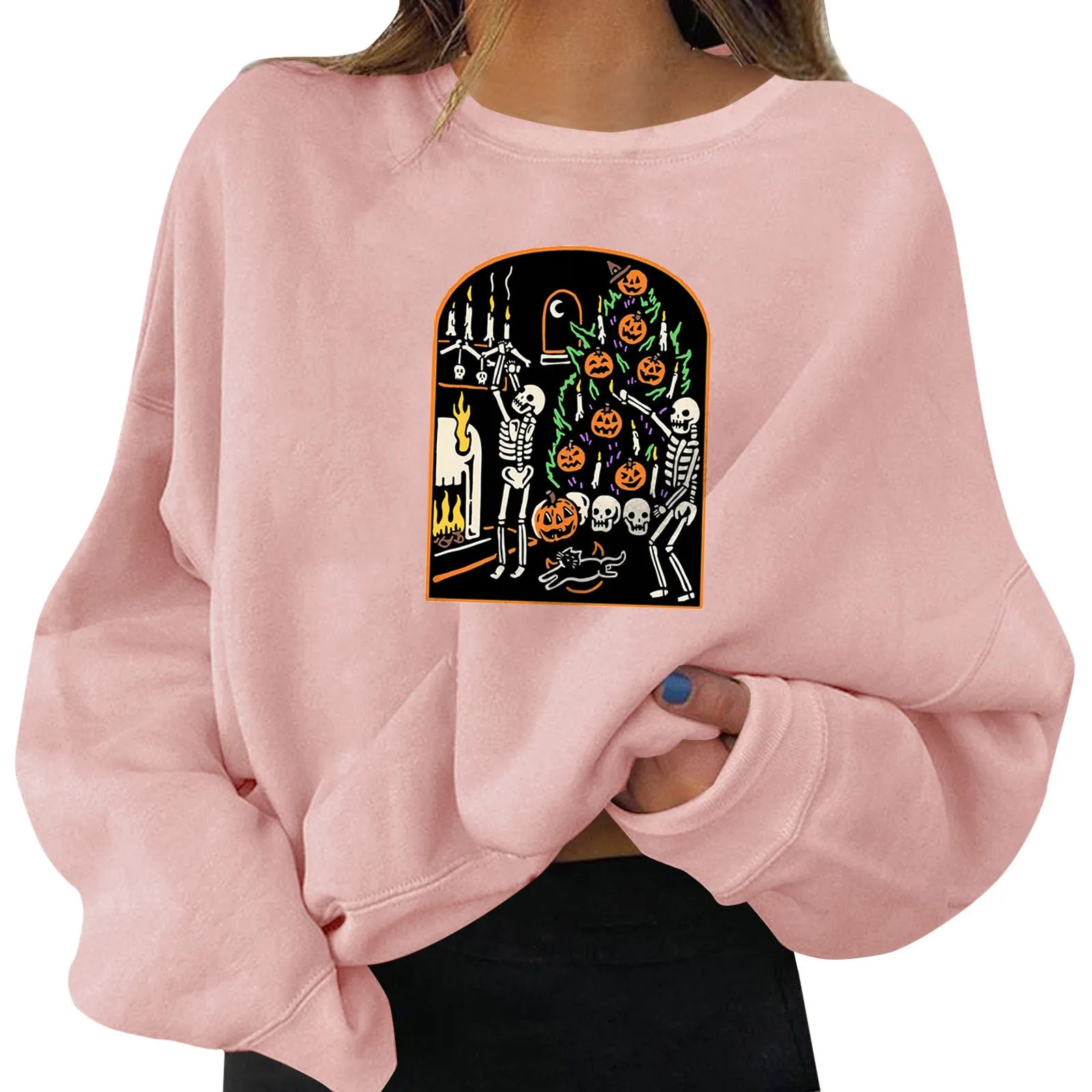 Women's Halloween Pullovers Fun Graphic Print Round Neck Long Knitted Hoodie Sweater for Women Sweatshirt Hoodies for Women
Women's Halloween Pullovers Fun Graphic Print Round Neck Long Knitted Hoodie Sweater for Women Sweatshirt Hoodies for Women