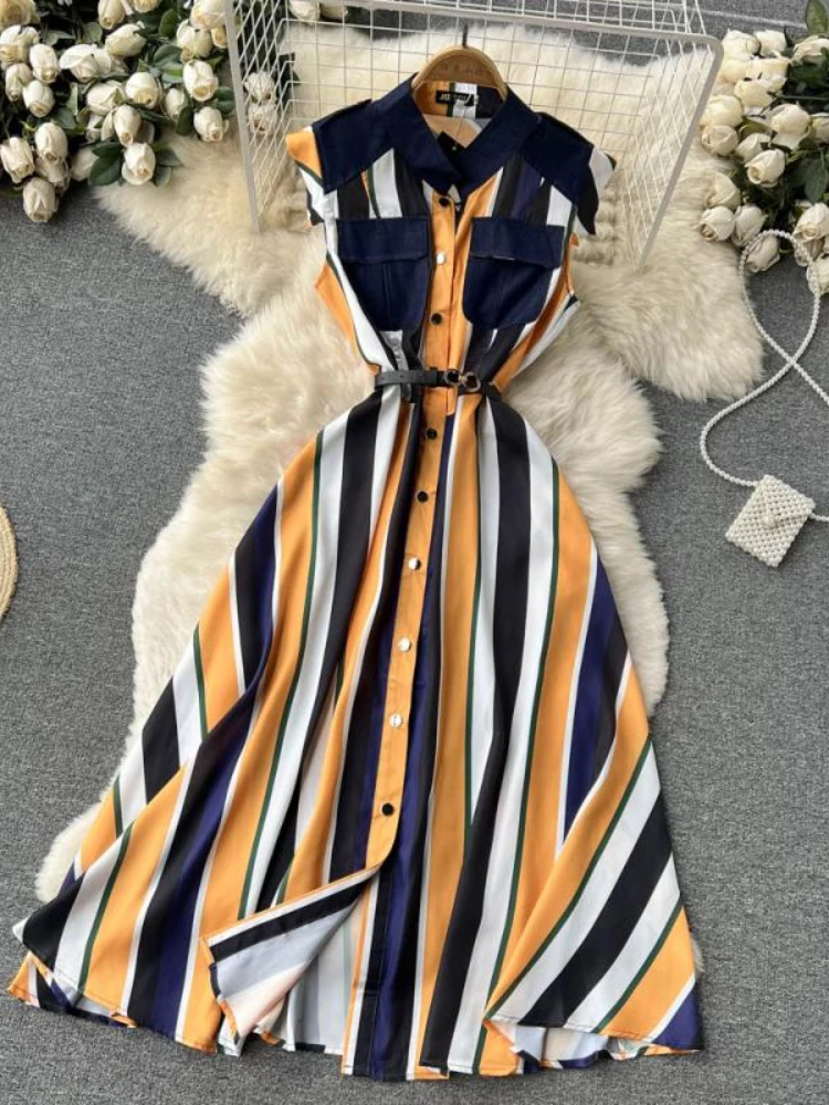 New Spring Autumn Casual Striped Dress Women Button Slim Chiffon Dresses Ladies A Line Polo Collar Single Breasted Long Dresses
New Spring Autumn Casual Striped Dress Women Button Slim Chiffon Dresses Ladies A Line Polo Collar Single Breasted Long Dresses