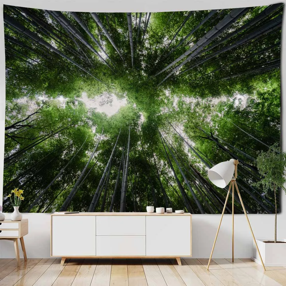 

Green Bamboo Forest Print Big Tapestry Wall Hanging Forest Waterfall Home Background Cloth Hippie Mandala Wall Art Decoration