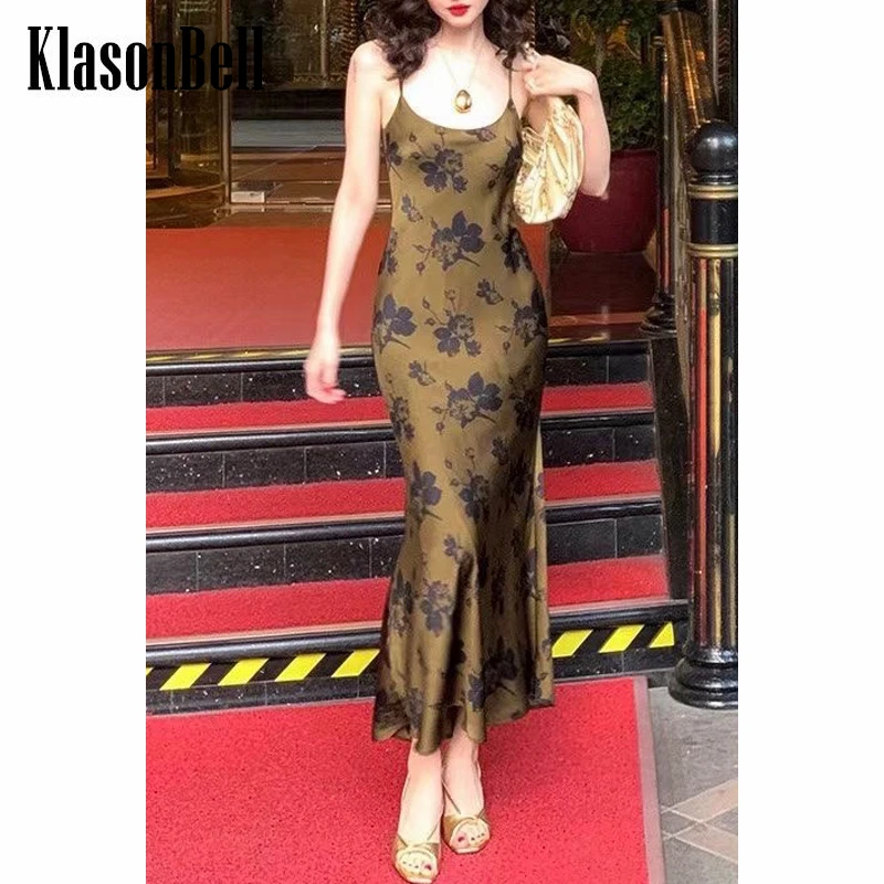 

6.17 KlasonBell Elegant Vintage Floral Print Slim Suspender Trumpet / Mermaid Dress Women