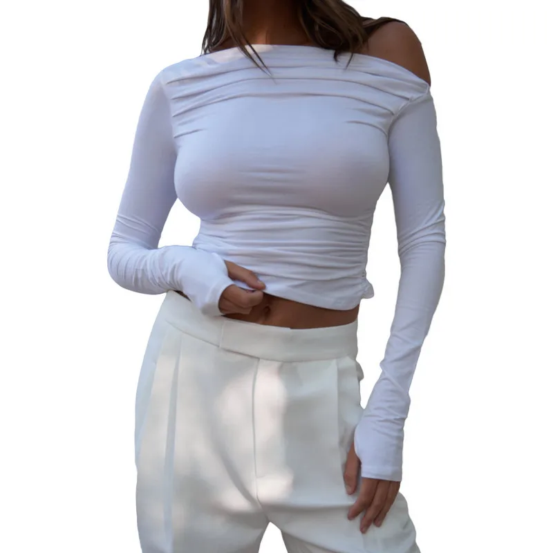 WPNAKS y2k Топ Женская одежда футболка с рюшами с открытыми плечами укороченный топ Весенняя осенняя одежда однотонные футболки с длинным рукавом Уличная одежда
WPNAKS y2k Топ Женская одежда футболка с рюшами с открытыми плечами укороченный топ Весенняя осенняя одежда однотонные футболки с длинным рукавом Уличная одежда