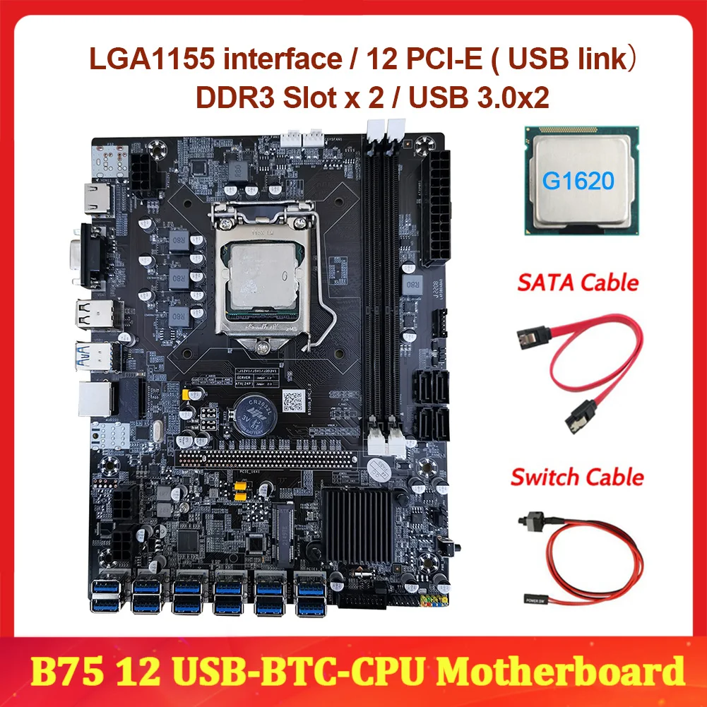 B75 Mining Motherboard 8*PCIE To USB G1620 CPU+SATA Cable+Switch LGA 1155 Support 2*DDR3 SATA B75 USB BTC Miner Moederbord
B75 Mining Motherboard 8*PCIE To USB G1620 CPU+SATA Cable+Switch LGA 1155 Support 2*DDR3 SATA B75 USB BTC Miner Moederbord