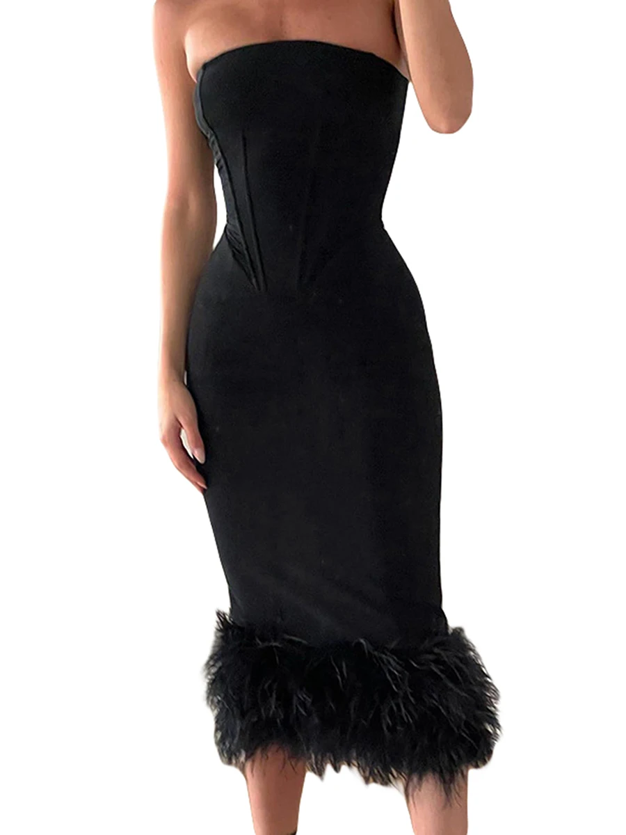 Sequins Patchwork Bodycon Dress Women s Sleeveless Feather Bandage Dress Low Cut Fluffy-Trimmed Elegant Midi Party Dress
Sequins Patchwork Bodycon Dress Women s Sleeveless Feather Bandage Dress Low Cut Fluffy-Trimmed Elegant Midi Party Dress