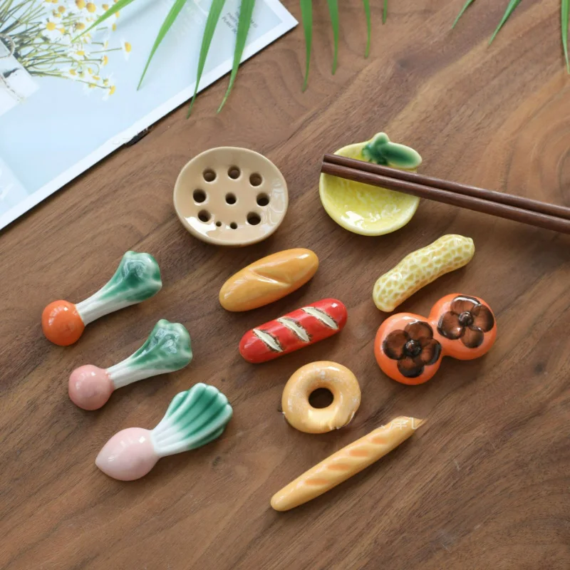 

Japanese Style Chopstick Holder Ceramics Chopsticks Rest Vegetable Fruits Shape Fork Shelf Kitchen Tableware Dining Table Decor