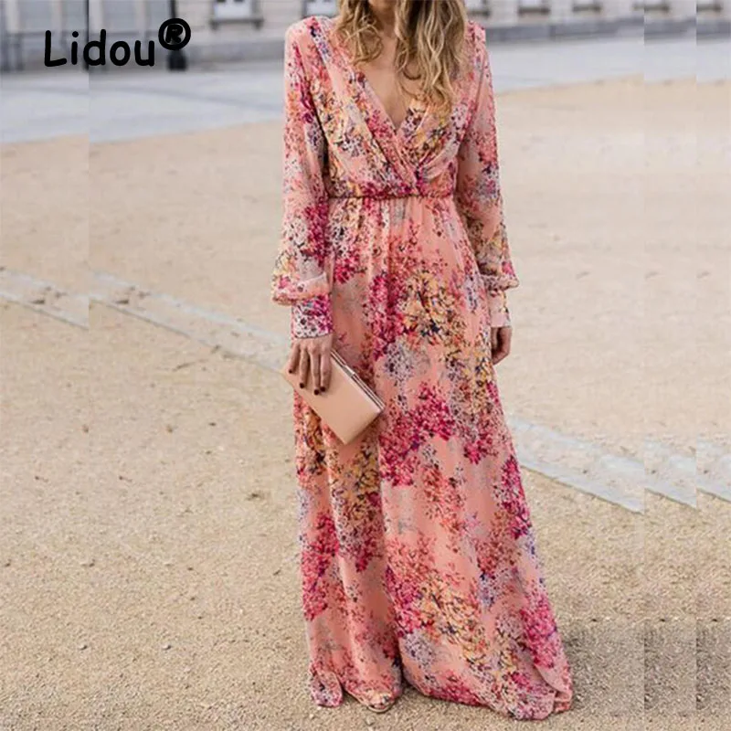 Summer Autumn 2022 Deep V-neck Evening Party Sexy Bohemian Floor Skirts Long Sleeve Printing Waist Elegant Fashion Maxi Dress
Summer Autumn 2022 Deep V-neck Evening Party Sexy Bohemian Floor Skirts Long Sleeve Printing Waist Elegant Fashion Maxi Dress