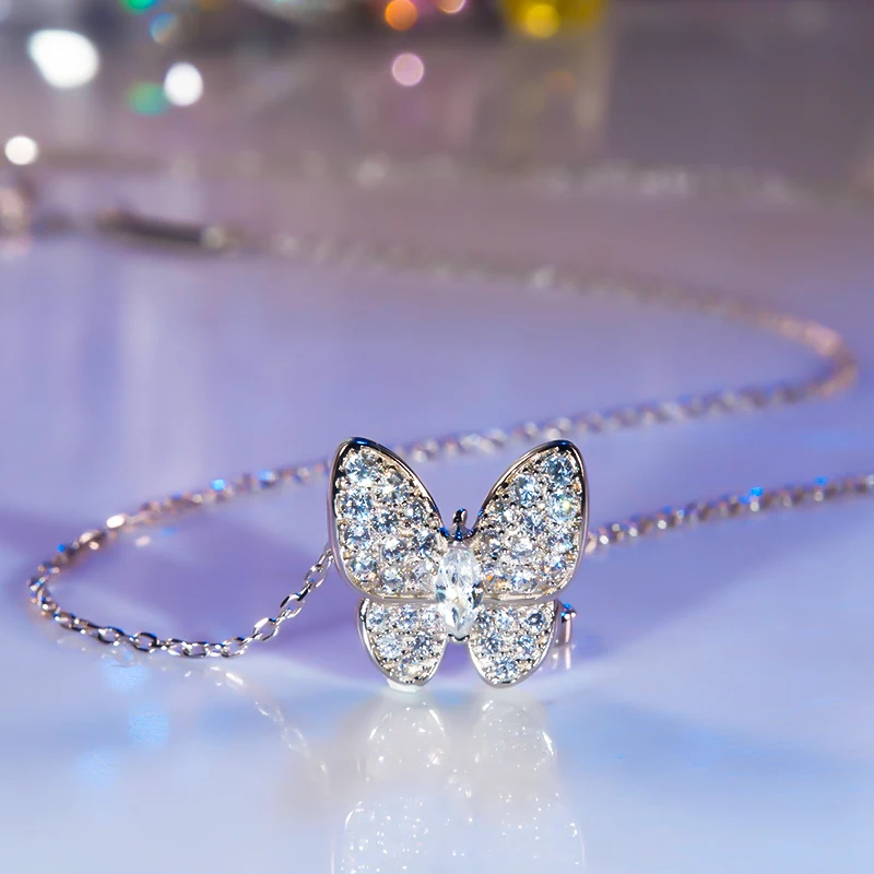 Sterling Silver Plated Rose Gold Full Diamond Luxury Butterfly Necklace For Women High Carbon Diamond Clavicle Chain New Pendant 
Sterling Silver Plated Rose Gold Full Diamond Luxury Butterfly Necklace For Women High Carbon Diamond Clavicle Chain New Pendant