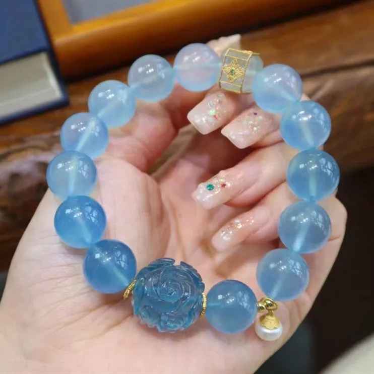 Natural Blue Aquamarine Round Beads Bracelet 13.5mm Flower Pendant Women Men Brazil Stretch Blue Aquamarine Jewelry AAAAA
Natural Blue Aquamarine Round Beads Bracelet 13.5mm Flower Pendant Women Men Brazil Stretch Blue Aquamarine Jewelry AAAAA