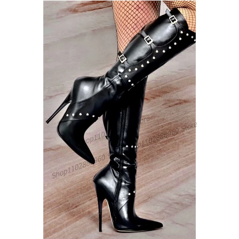 Knee High Black Rivet Belt Buckle Decor Boots Stilettos High Heel Women Shoes Side Zipper Pointed Toe 2023 Zapatos Para Mujere
Knee High Black Rivet Belt Buckle Decor Boots Stilettos High Heel Women Shoes Side Zipper Pointed Toe 2023 Zapatos Para Mujere