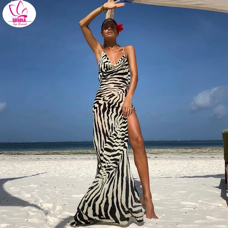 SUSOLA Spaghetti Strap Zebra Summer Maxi Dresses For Women Sexy Backless Beach Dress Boho Striped Casual Long Dress With Slit
SUSOLA Spaghetti Strap Zebra Summer Maxi Dresses For Women Sexy Backless Beach Dress Boho Striped Casual Long Dress With Slit