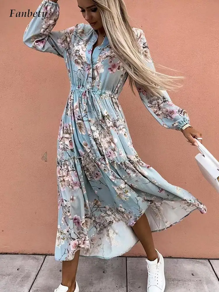 Femme Fashion V-Neck Elastic Waist Lace-up Long Dress New Design Women Elegant Floral Printing Boho Party Dresses Vestidos 2022
Femme Fashion V-Neck Elastic Waist Lace-up Long Dress New Design Women Elegant Floral Printing Boho Party Dresses Vestidos 2022