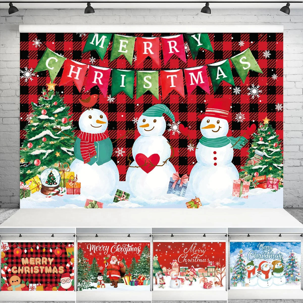 

Merry Christmas Party Backdrop Winter Snow Xmas Tree Snowman Gingerbread Man Smash Photography Background Table Decoration 2024
