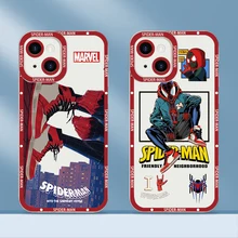 Marvel SpiderMan Avengers Cartoon Transparent Phone Case For iPhone 15 14 13 12 11 Mini XS XR X Pro MAX 8 7 Plus SE Angel Eyes