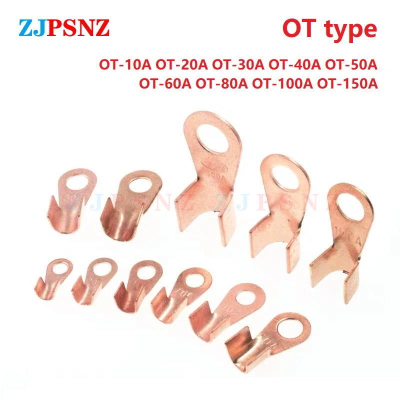 

OT Type 10A 20A 30A 40A 50A 60A 80A 100A 150A 250A 400AWire Terminal Copper Bare Nose Lug Crimp Open Mouth Cable Connector