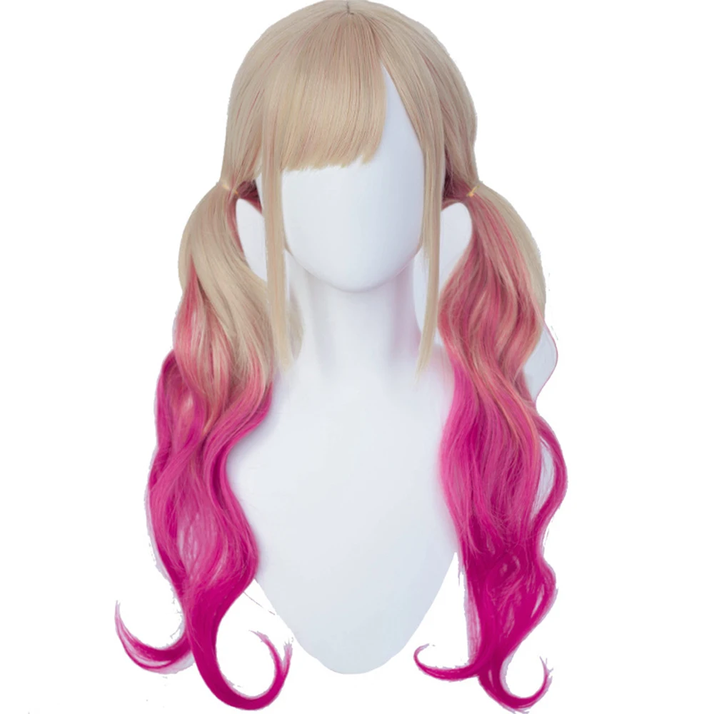 

AICKER Synthetic Anime My Dress Up Darling Kitagawa Marin Nekomusume Cosplay Wig Long Curly With Bangs Blond Ombre Pink Hair