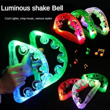 1pc LED Tambourine Clear Light Up Sensory Toy Flashing Tambourine Musical Instrument Shaking Toy For Festivals Birthday Party