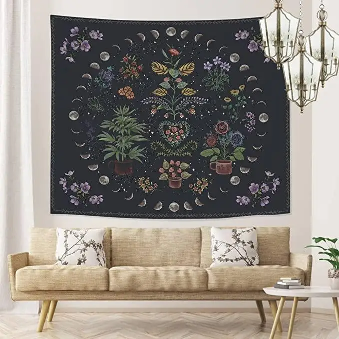 

Plant Tapestry Nature Moon Phase Wall Hanging Bohemian Mandala Tapestry Aesthetic Bedroom Decor Botanical Tapestries Home Dorm