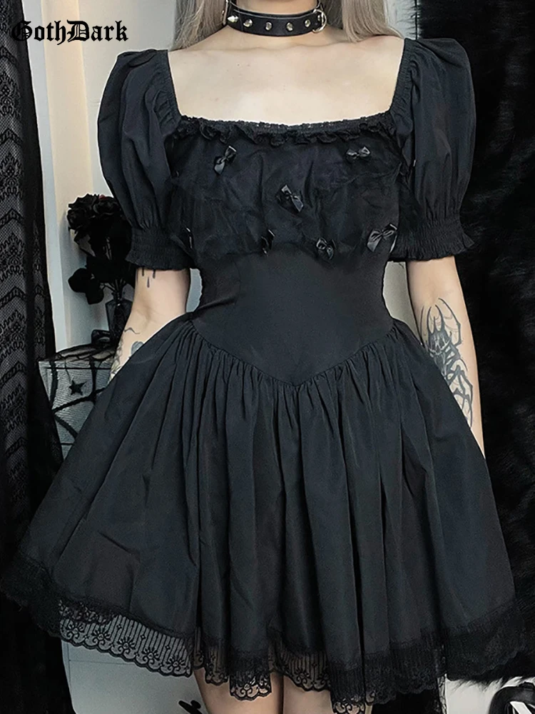 Goth Dark Harajuku Cute Bow Up Square Neck Dresses Mall Gothic Lace Trim Black A-Line Mini Dress Women Grunge E-girl Alt Outfits
Goth Dark Harajuku Cute Bow Up Square Neck Dresses Mall Gothic Lace Trim Black A-Line Mini Dress Women Grunge E-girl Alt Outfits